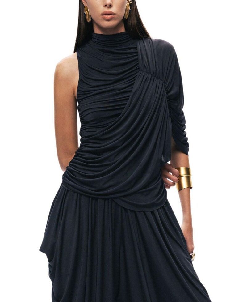 ノクチューン レディース トップス シャツ アシンメトリー ドレープ ブラウス NOCTURNE Asymmetric Draped Blouse Black ブラック