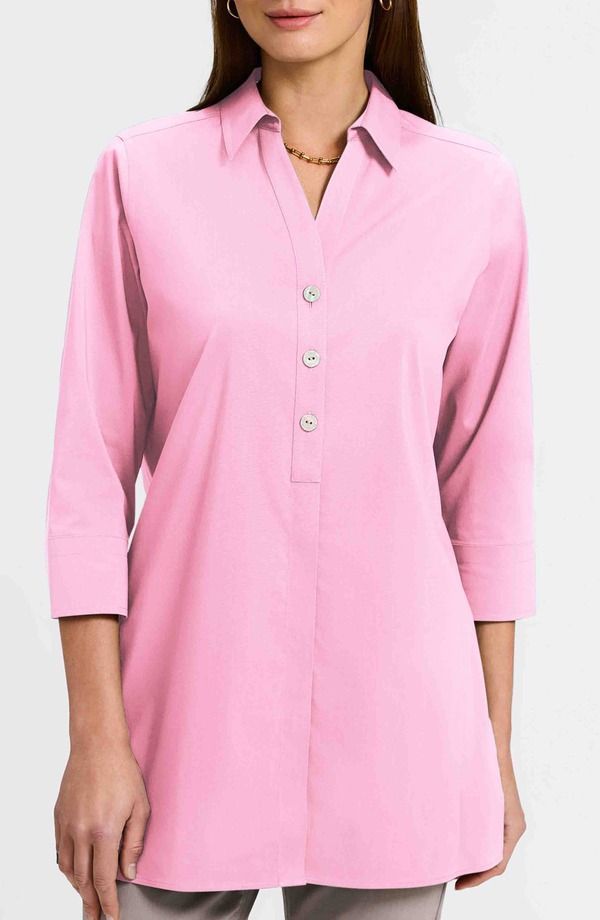 フォックスクラフト レディース トップス シャツ Foxcroft Pamela Stretch ButtonUp Tunic Bubblegum Pink ピンク