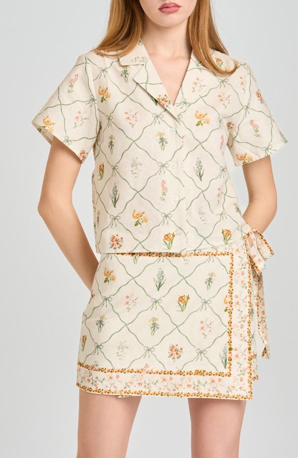 ワイフ レディース トップス シャツ プリント リネン WAYF Amelia Print Linen Blend ButtonUp Shirt Ivory Botanical アイボリー
