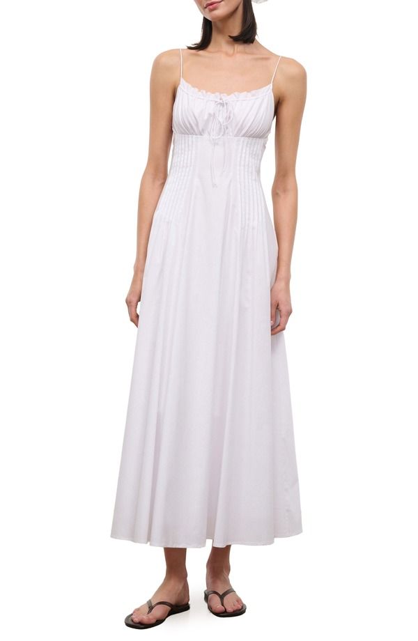 スタウド レディース トップス ワンピース ノースリーブ マキシ STAUD Margi Pintuck Sleeveless Maxi Dress White ホワイト