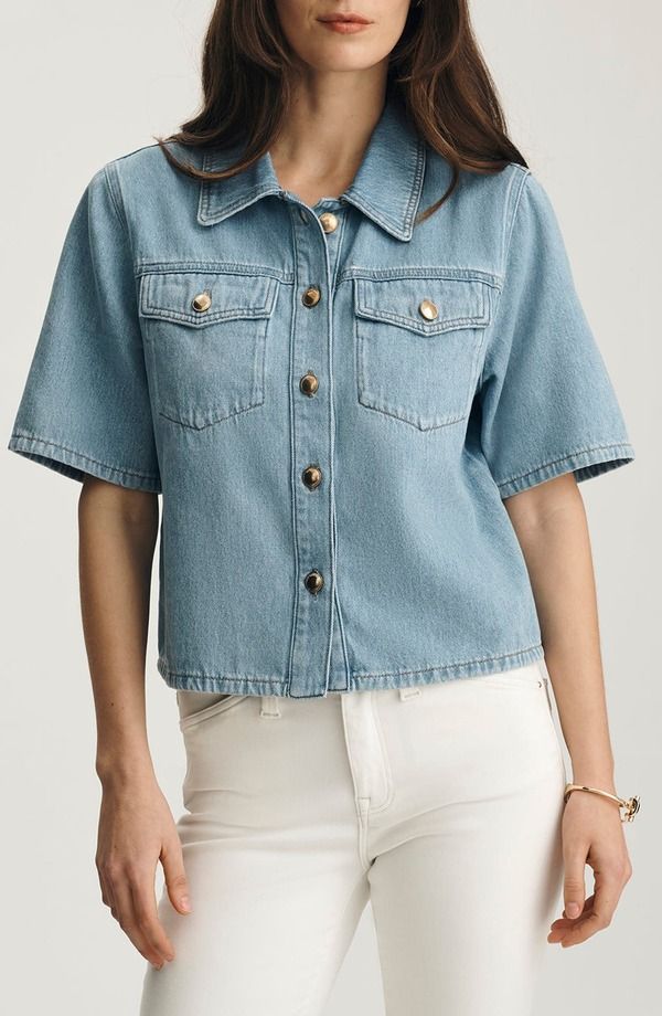 マーヴィ ジーンズ レディース トップス シャツ デニム Mavi Jeans Dafne Denim Short Sleeve ButtonUp Light Gold Premium ゴールド