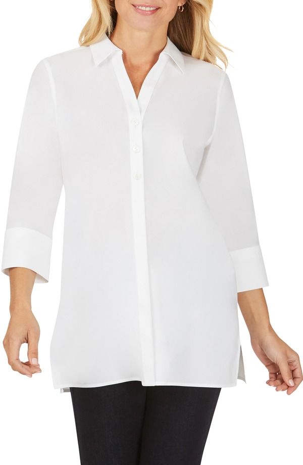 フォックスクラフト レディース トップス シャツ Foxcroft Pamela Stretch ButtonUp Tunic White ホワイト