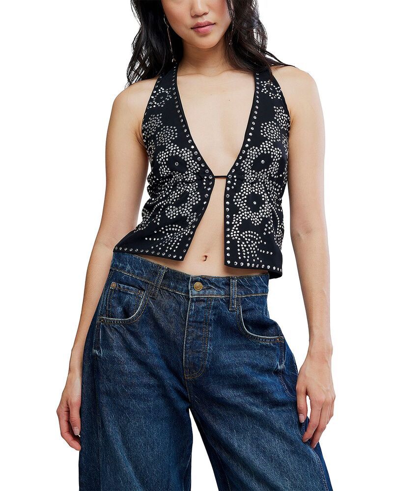 フリーピープル レディース トップス シャツ ホルター Free People Kenzie Studded Halter Top Black ブラック