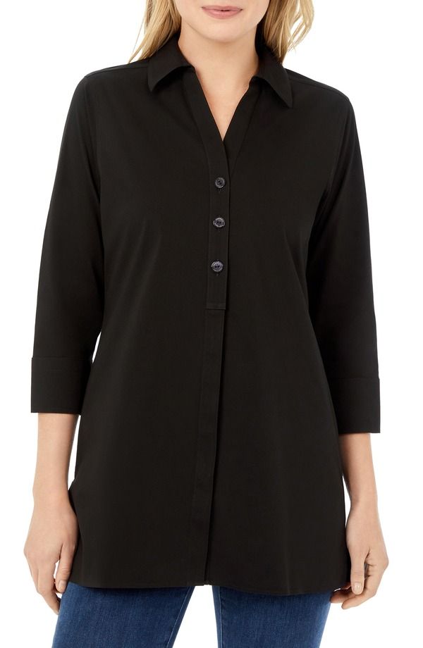フォックスクラフト レディース トップス シャツ Foxcroft Pamela Stretch ButtonUp Tunic Black ブラック