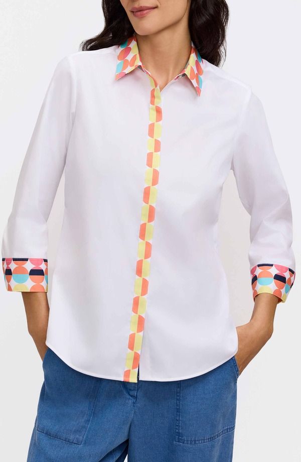 フォックスクラフト レディース トップス シャツ プリント Foxcroft Luna ThreeQuarter Sleeve Border Print ButtonUp Shirt White Multi ホワイト