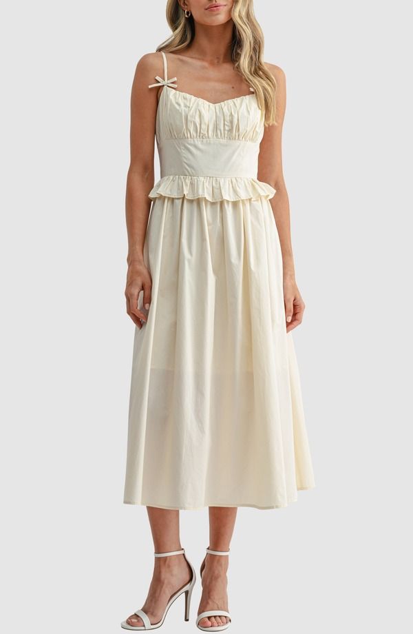 オールインフボール レディース トップス ワンピース フリル ミディ コットン All in Favoruffle Waist Cotton Midi Dress Ivory アイボリー