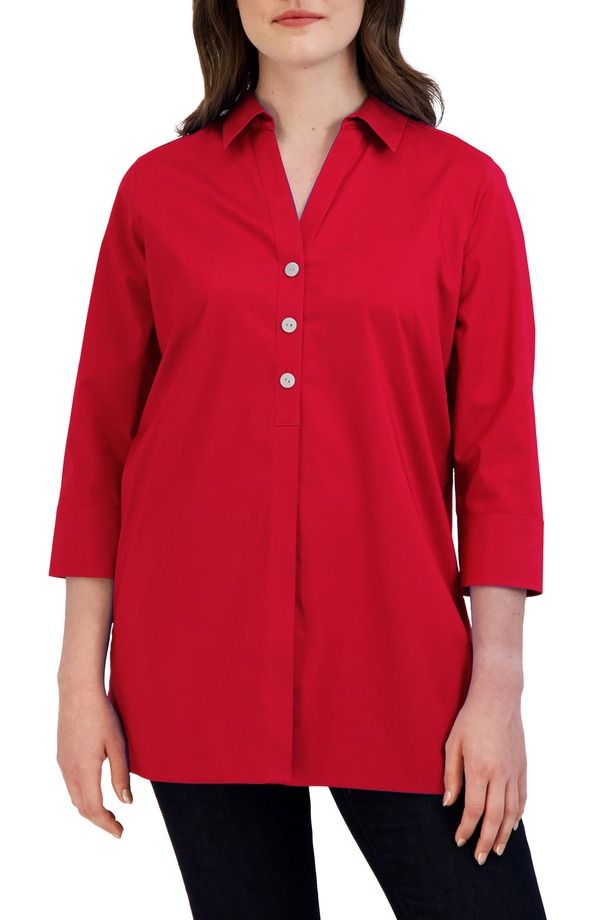 フォックスクラフト レディース トップス シャツ Foxcroft Pamela Stretch ButtonUp Tunic Simply Red レッド