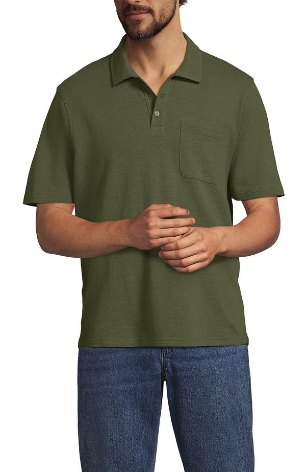 ランズエンド メンズ トップス ポロシャツ コットン リネン Lands End Short Sleeve Cotton Linen Polo River Stone Green グリーン 16,410円