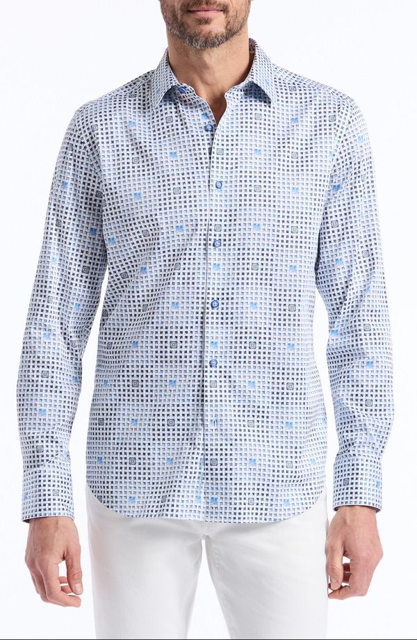 ロバートグラハム メンズ トップス シャツ プリント コットン Robert Graham Brentwood Lattice Print Stretch Cotton ButtonUp Shirt Light Blue ブルー