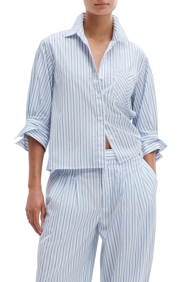 ラグアンドボーン レディース トップス シャツ コットン rag bone Lucia Stripe Cotton Poplin ButtonUp Shirt Baby Blue Stripe ブルー
