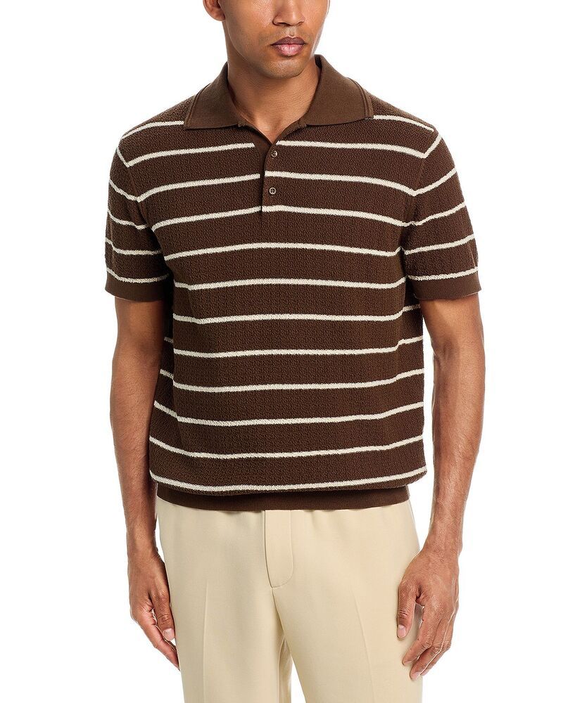 シムカイ メンズ トップス ポロシャツ リラックスフィット SIMKHAI Calum Relaxed Fit Stripe Polo Shirt Chocolate チョコレート