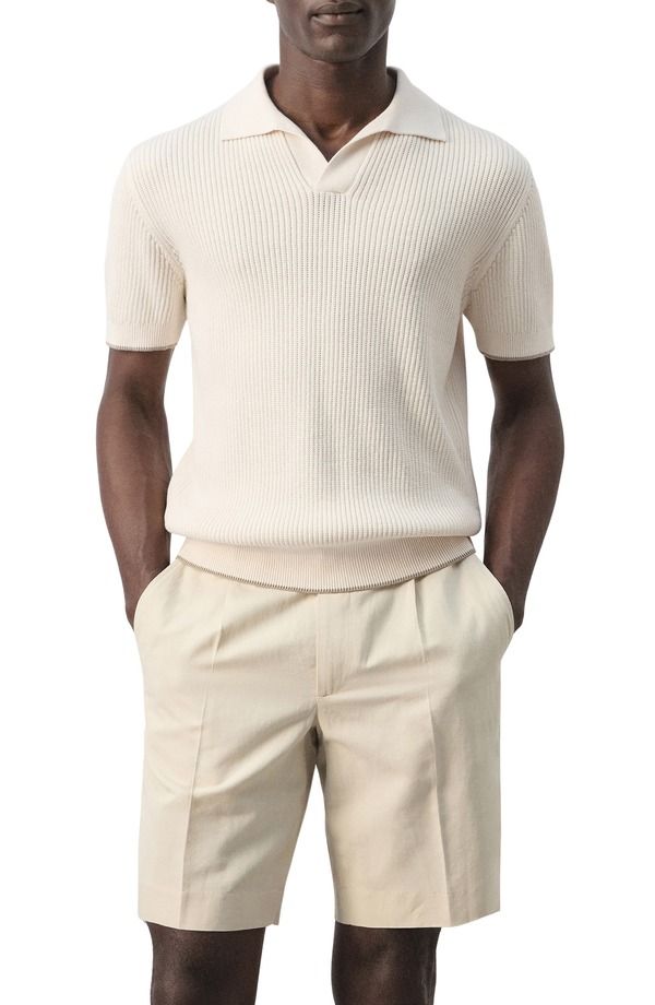 マンゴ メンズ トップス ポロシャツ コットン MANGO Tipped Cotton Blend Polo Sand サンド
