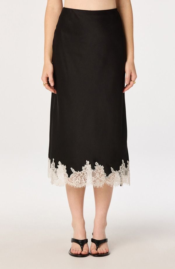 アストール レディース ボトムスカート レーストリム ミディ レース ASTR the Label Blossom Lace Trimidi Skirt Black ブラック