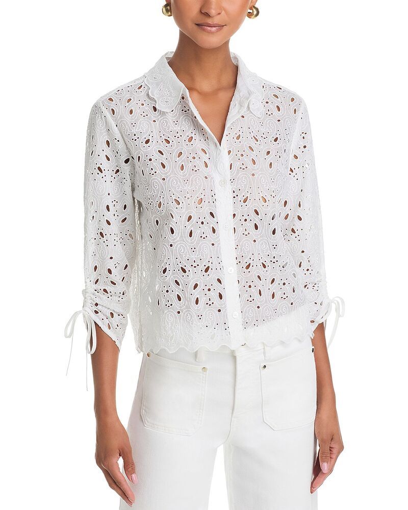 フレーム レディース トップス シャツ FRAME The Paisleyelet Cinch Sleeve Shirt White ホワイト