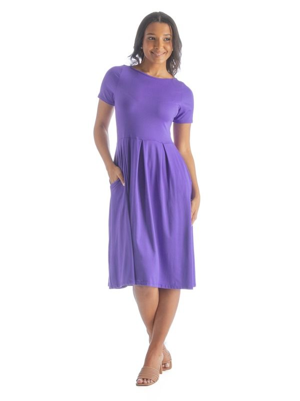 24 セブンコンフォート レディース トップス ワンピース ミディ 24seven Comfort Apparel Midi Dress with Short Sleeves and Pocket Detaililac ライラック