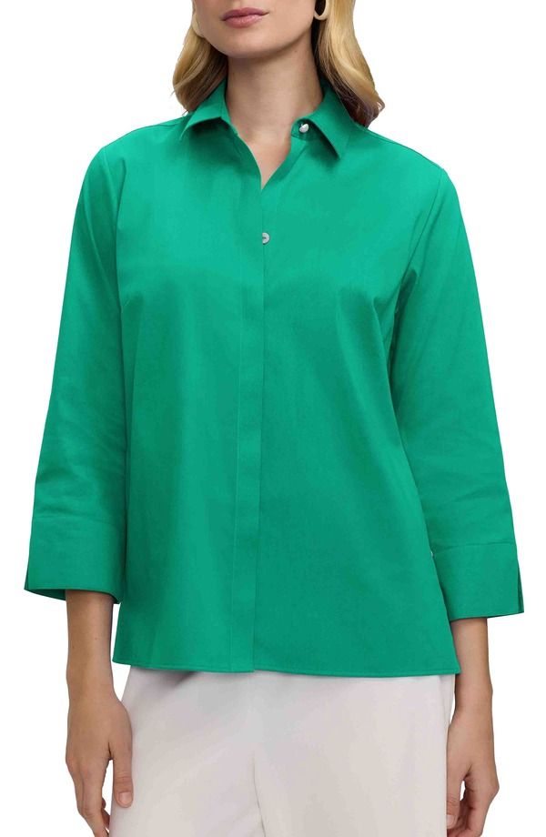 フォックスクラフト レディース トップス シャツ サテン Foxcroft Beatrice Matte Satin Side Button Shirt Kelly Green グリーン