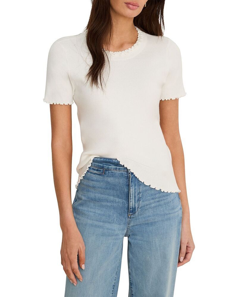 ニックプラスゾーイ レディース アウター ニット・セーター フリル Tシャツ NICZOE Ruffle Trim Sweater Tee Paper White ホワイト