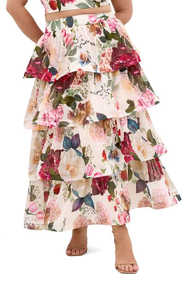 シティーシック レディース ボトムスカート フラワー柄 プリント フリル フラワー City Chic Bianka Floral Print Ruffle Skirt Botanical Bloom