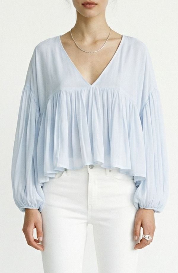 ヴェロモーダ レディース トップス シャツ バルーンスリーブ VERO MODA Katie Balloon Sleeve Baby Doll Top Skywriting