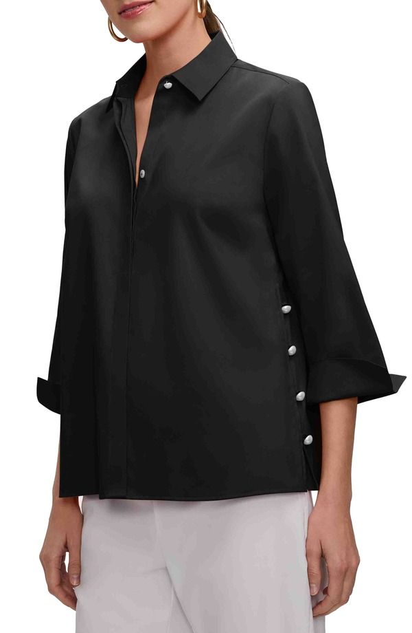 フォックスクラフト レディース トップス シャツ サテン Foxcroft Beatrice Matte Satin Side Button Shirt Black ブラック