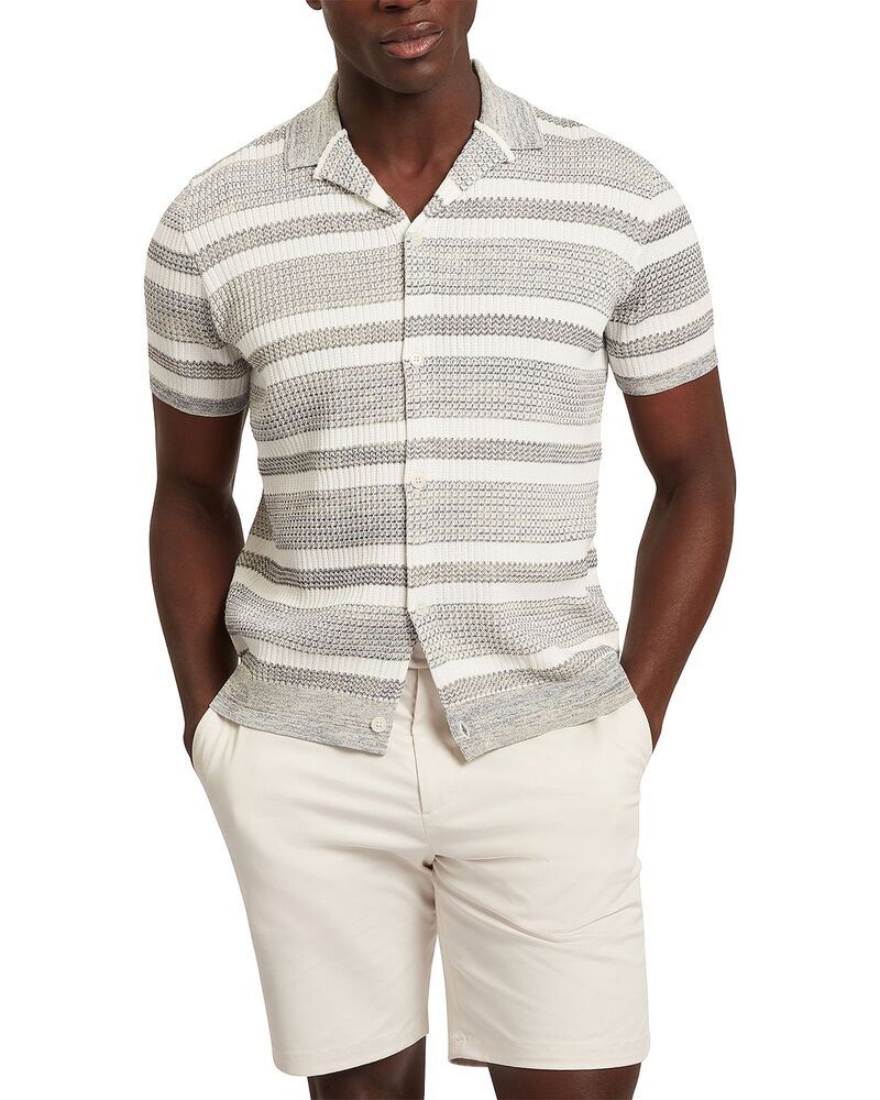 テッドベーカー メンズ トップス シャツ リラックスフィット Ted Baker Flackshort Sleeve Relaxed Fit Stripe Shirt White ホワイト