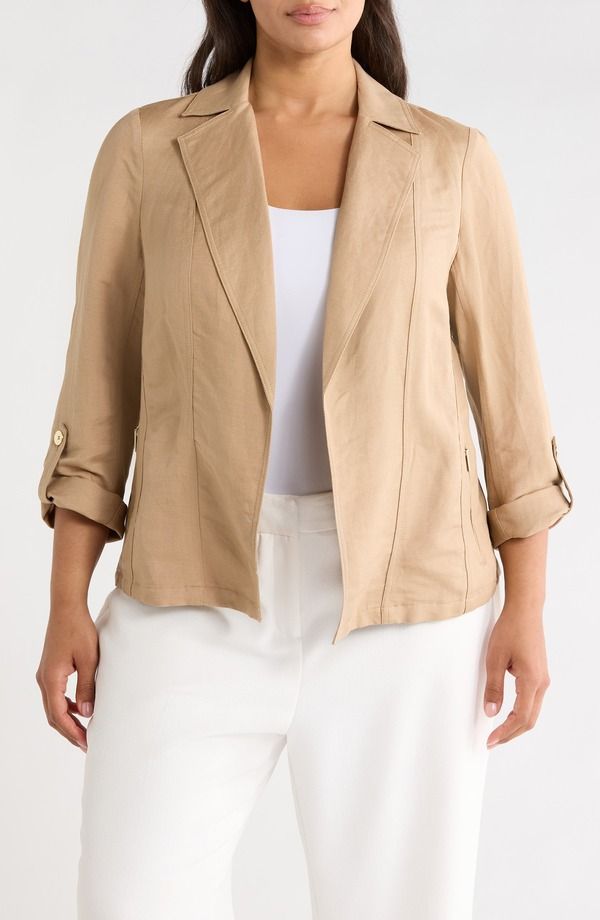 カスパール レディース アウター ジャケット・ブルゾン リネン KASPER Seamed Open Front Linen Blend Jacketoasted Wheat