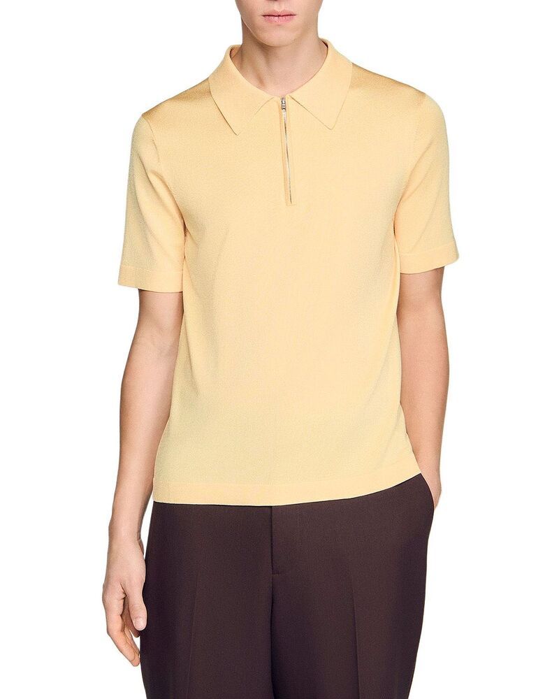 サンドロ メンズ トップス ポロシャツ ニット Sandro Knitted Polo Shirt with Zip Collar Light Yellow イエロー