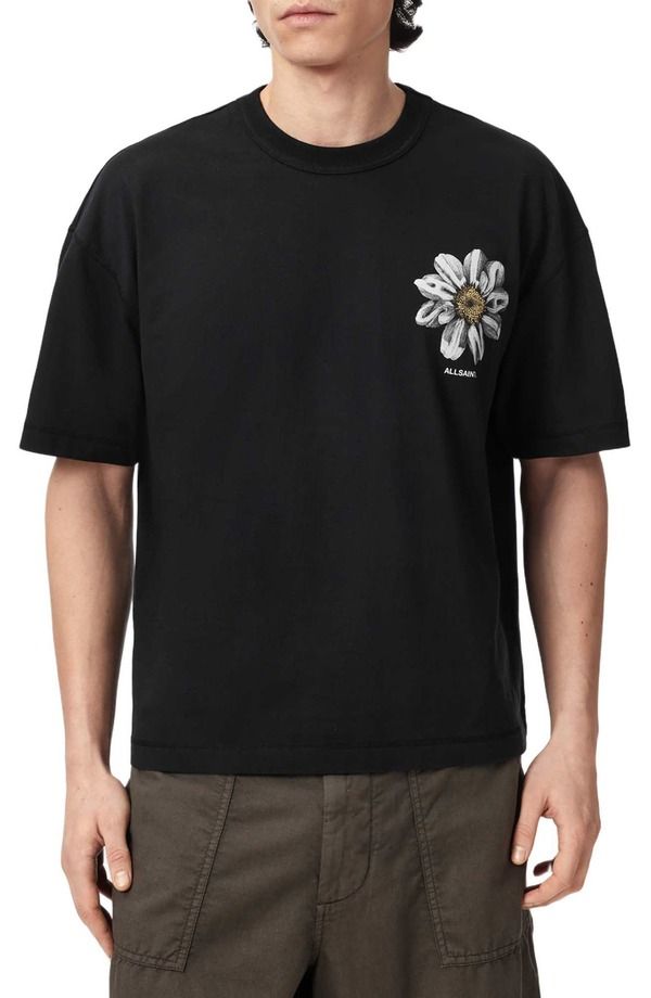 オールセインツ メンズ トップス Tシャツ コットン グラフィック AllSaints Petals Cotton Graphic TShirt Washed Black ブラック