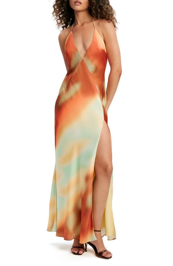 バードット レディース トップス ワンピース プリント サテン マキシ Bardot Lizbeth Abstract Sunrise Print Satin Maxi Dressunrise Abstract