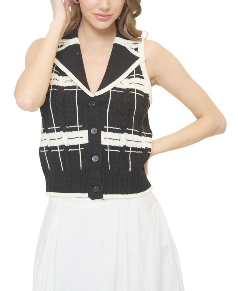 セントラルパークウェスト レディース アウター ベスト ノースリーブ Central Park West Womens Eden Specialty Sitch Sleeveless Vest BlackWhite ホワイト