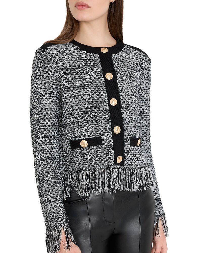 ミリー レディース アウター カーディガン クルーネック セーター MILLY Kaia Crewneck Cardigan Sweater Black Multi ブラック