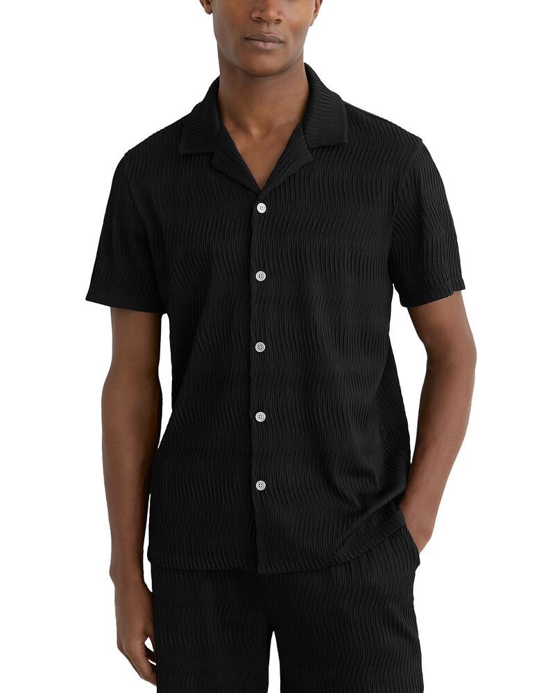 レイス メンズ トップス シャツ REISS Aleo Textured Wave Cubano Shirt Black ブラック