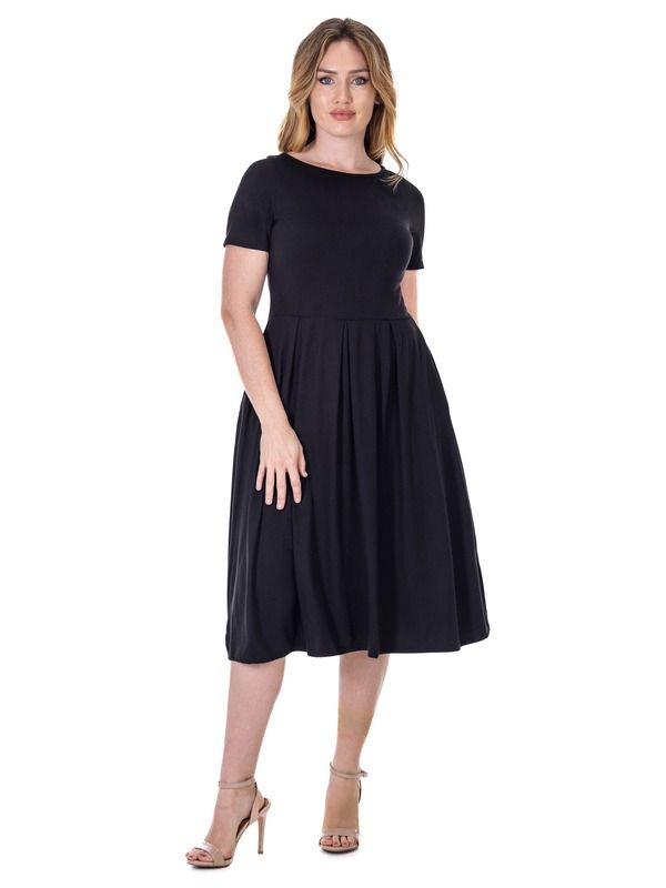 24 セブンコンフォート レディース トップス ワンピース ミディ 24seven Comfort Apparel Midi Dress with Short Sleeves and Pocket Detail Black ブラック