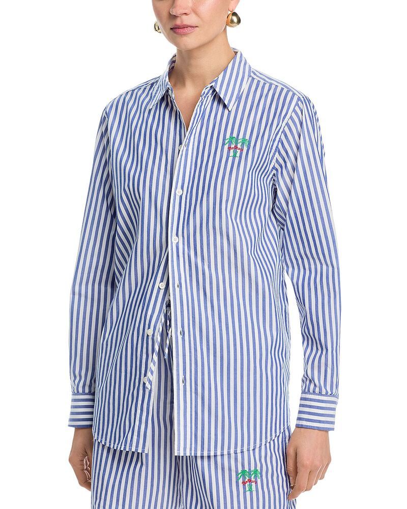 マザー レディース トップス シャツ MOTHER The Bestie Shirt White And Blue Stripe ホワイト