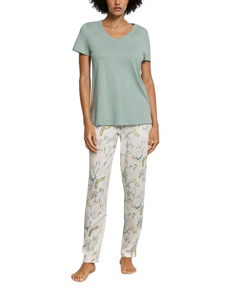 ハンロ レディース トップス シャツ Vネック Hanro Sleep Lounge Short Sleeve VNeck Shirt Dark Seafoam