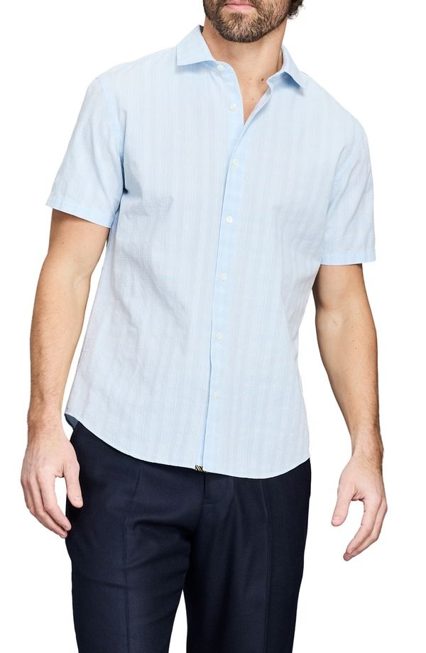 ビリーレイド メンズ トップス シャツ コットン Billy Reid Textured Plaid Cotton ButtonUp Shirt Light Blue ブルー