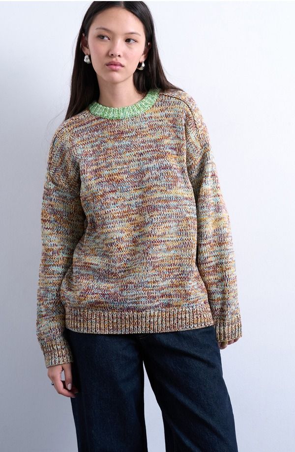 トップショップ レディース アウター パーカー・スウェット クルーネック セーター コントラスト Topshop Twist Yarn Contrast Crewneck Sweater Light Green Multi グリーン