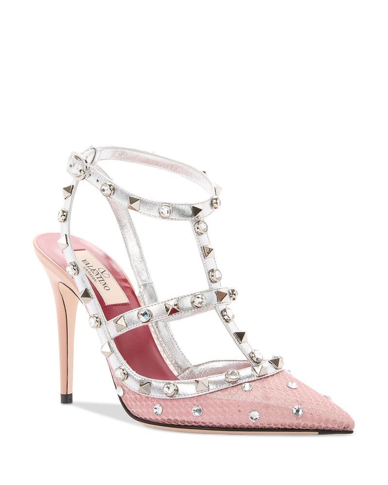 ヴァレンティノ レディース シューズ パンプス メッシュ レザー Valentino Garavani Womens Rockstud Leather Mesh Pumps Pink ピンク