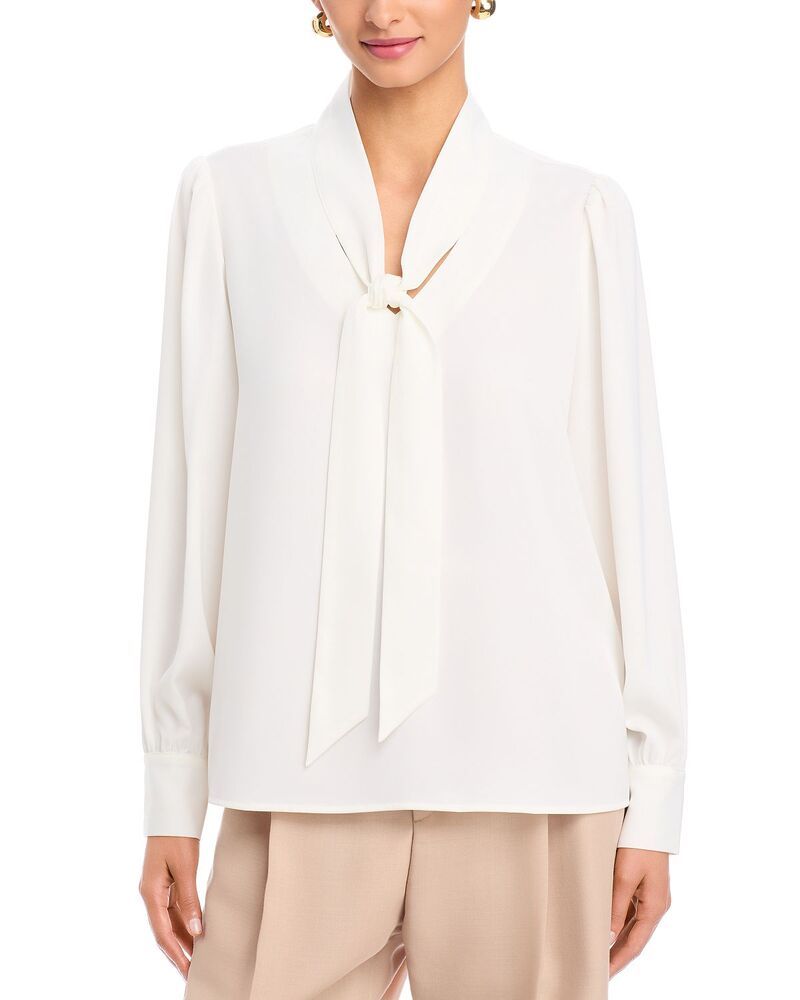 ティー・タハリ レディース トップス シャツ ブラウス Tahari Long Sleeve Bow Tie Neck Blouse Ivory アイボリー