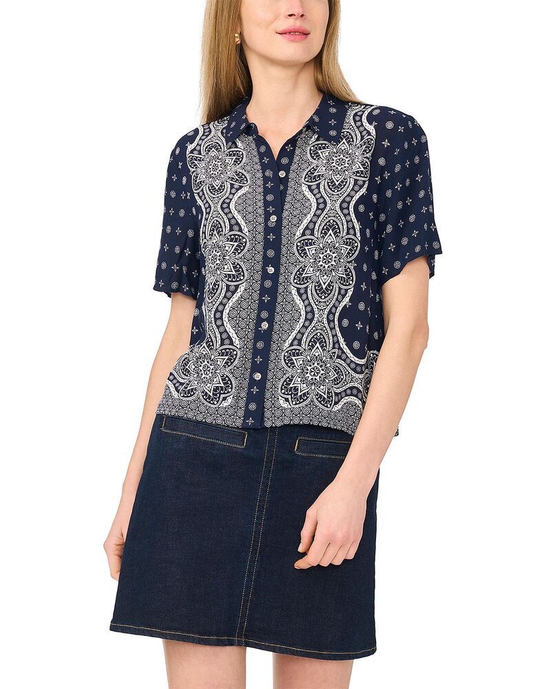 ヴィンスカムート レディース トップス シャツ ボタンダウン VINCE CAMUTO Collared Button Down Short Sleeve Shirt Classic Navy ネイビー