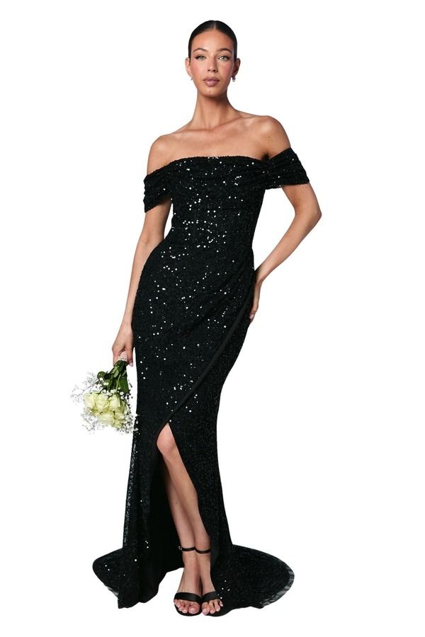 コースト レディース トップス ワンピースパンコール マキシ Coast Sequin Bardot Maxi Bridesmaidress Black ブラック
