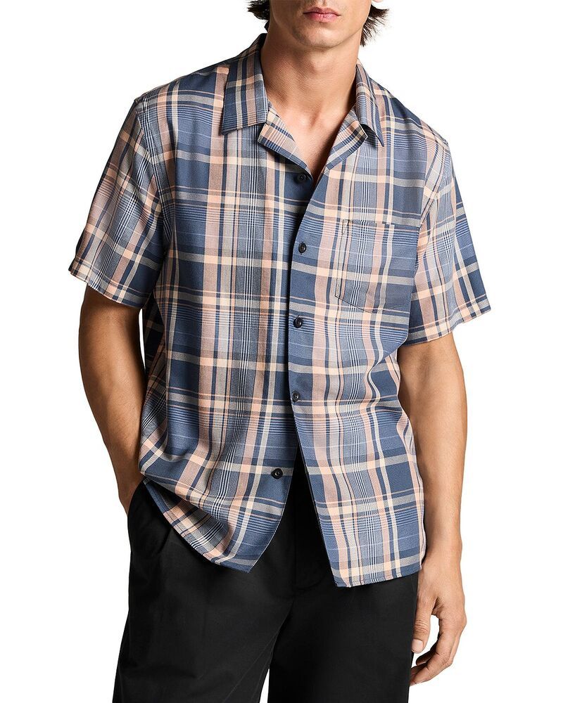 ヴィンス メンズ トップス シャツ Vince Prine Plaid Short Sleeve Cabana Shirt Prussian Blue Combo ブルー