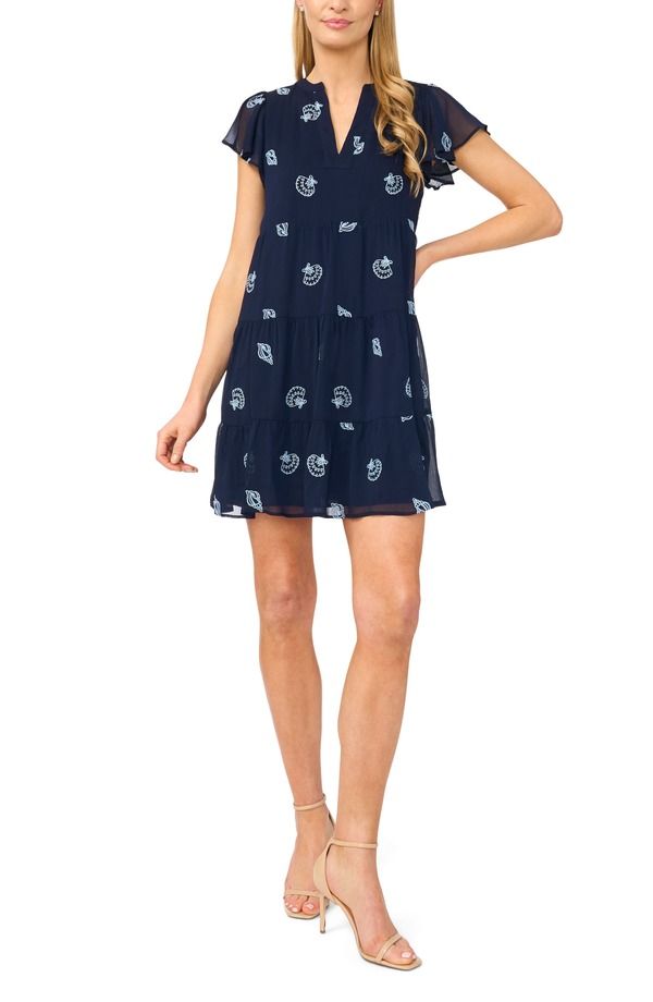 セセ レディース トップス ワンピース ミニ 刺繍 CeCembroidered Shell Detail Flutter Sleeve Minidress Classic Navy ネイビー 23,850円