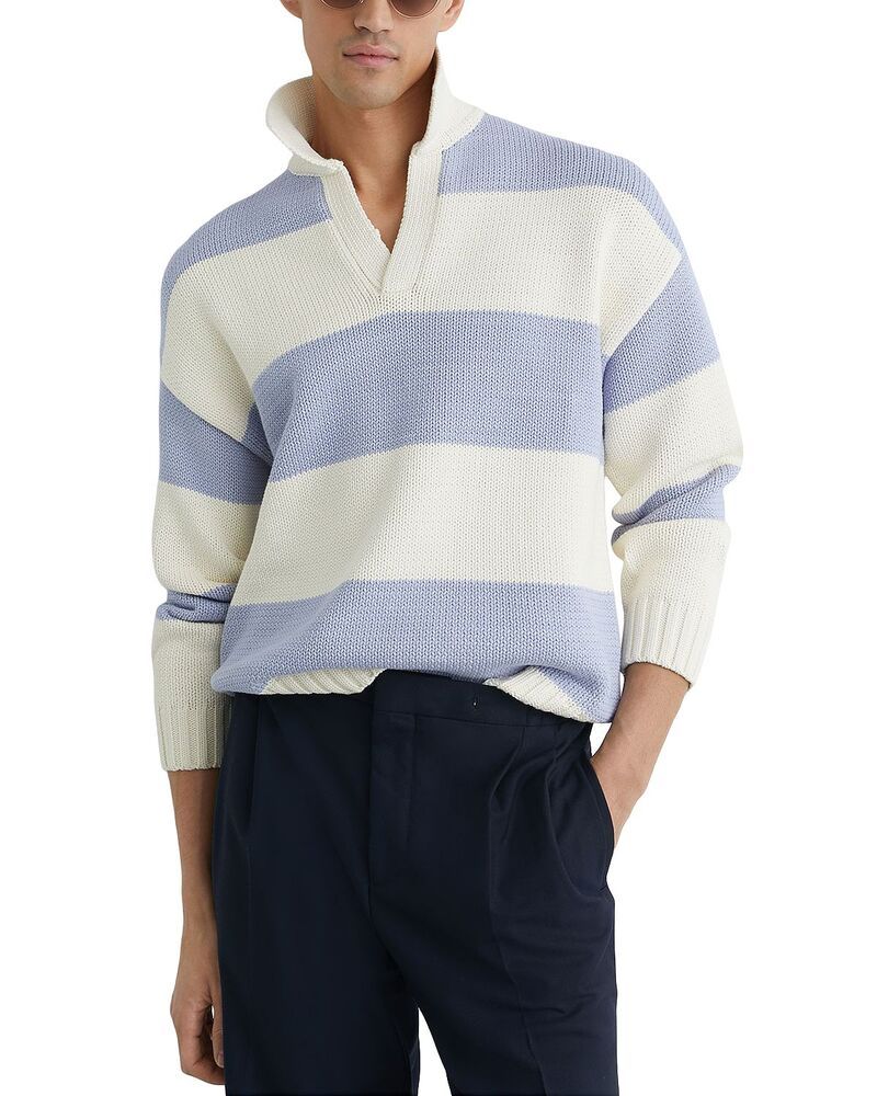 レイス メンズ トップス ポロシャツ REISS Winger Long Sleeve Open Collar Blocked Polo Shirt WhiteSoft Blue Melange ホワイト 44,880円