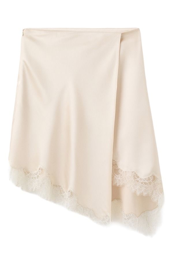マンゴ レディース ボトムスカート レーストリム サテン レース MANGO Lace Trim Satin Skirt Beige ベージュ