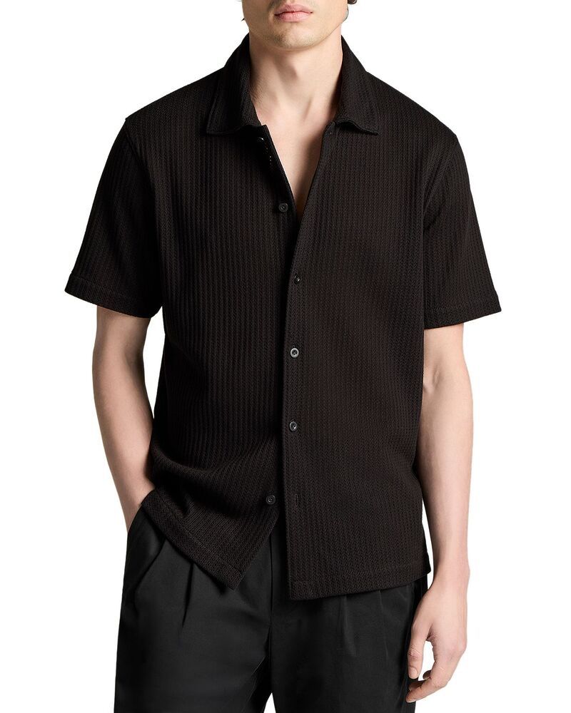 ヴィンス メンズ トップス シャツ ボタンダウン Vince Pointelle Short Sleeve Button Down Shirt Black ブラック