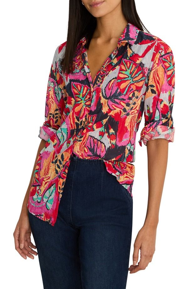 ニックプラスゾーイ レディース トップス シャツ NICZOE Kauai Garden Crinkle Shirt Red Multi レッド