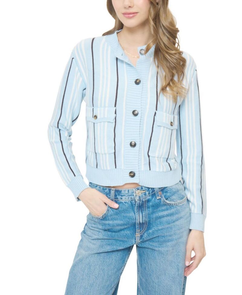 セントラルパークウェスト レディース アウター ニット・セーター Central Park West Womens Alba Vertical Stripe Sweater Light Blue ブルー