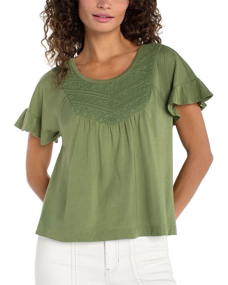 リヴァプール ロサンゼルス レディース トップス シャツ Liverpoolos Angeles Woven Flutter Sleeve Top Juniper Green グリーン