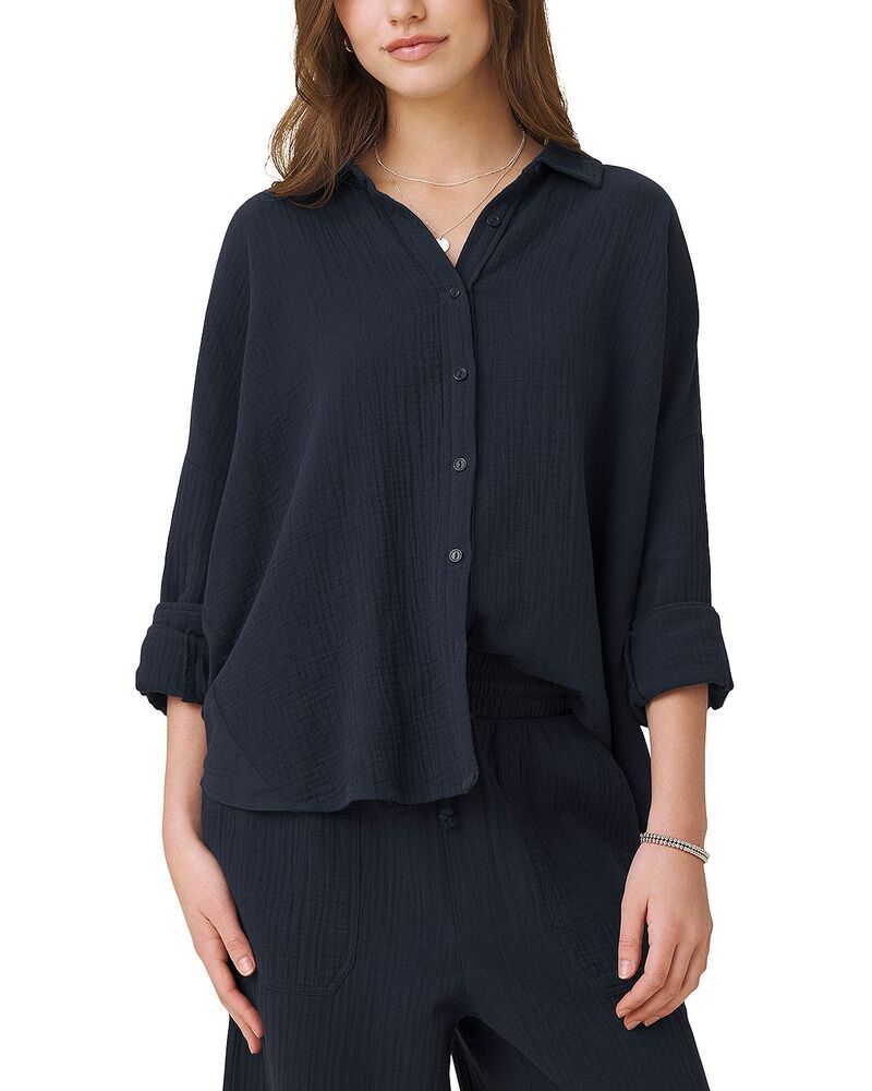 スプレンディット レディース トップス シャツ ボタンダウン Splendid Ava Gauze Button Down Shirt Navy ネイビー